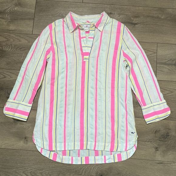 Vineyard Vines Guava Stripe Lucaya Tunic Top Size Small - Picture 1 of 9